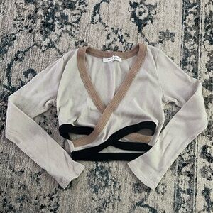 Ribbed Wrap Blouse Cream and Black
